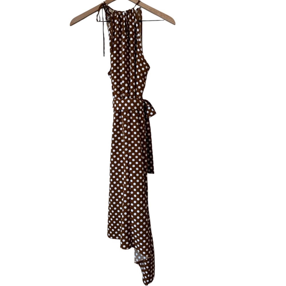 Ecowish Polka Dot Sundress Md Brown White Hi Low Flowy Lightweight Pretty Woman - Picture 8 of 12